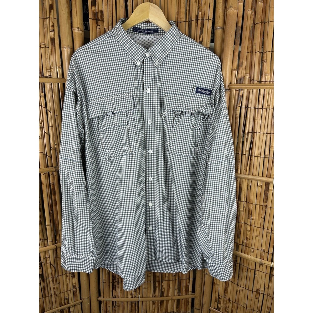 Columbia Super Bahama Outdoor Performance Men's Long Sleeve Shirt Blue Tan Check